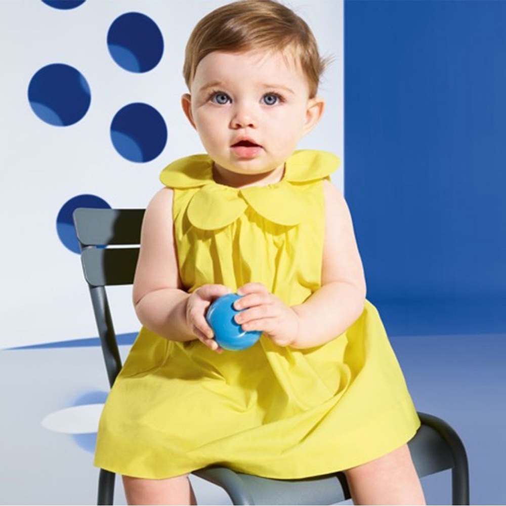 Jacadi Baby Girl Bright Yellow Poplin Dress with Petal Collar